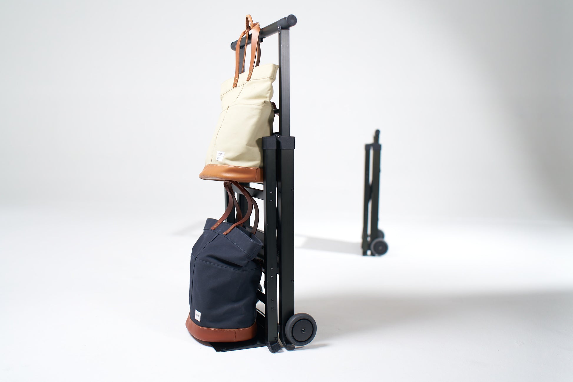 SU Folding Ladder Cart – dolly mode with bike panniers, 3/4 view