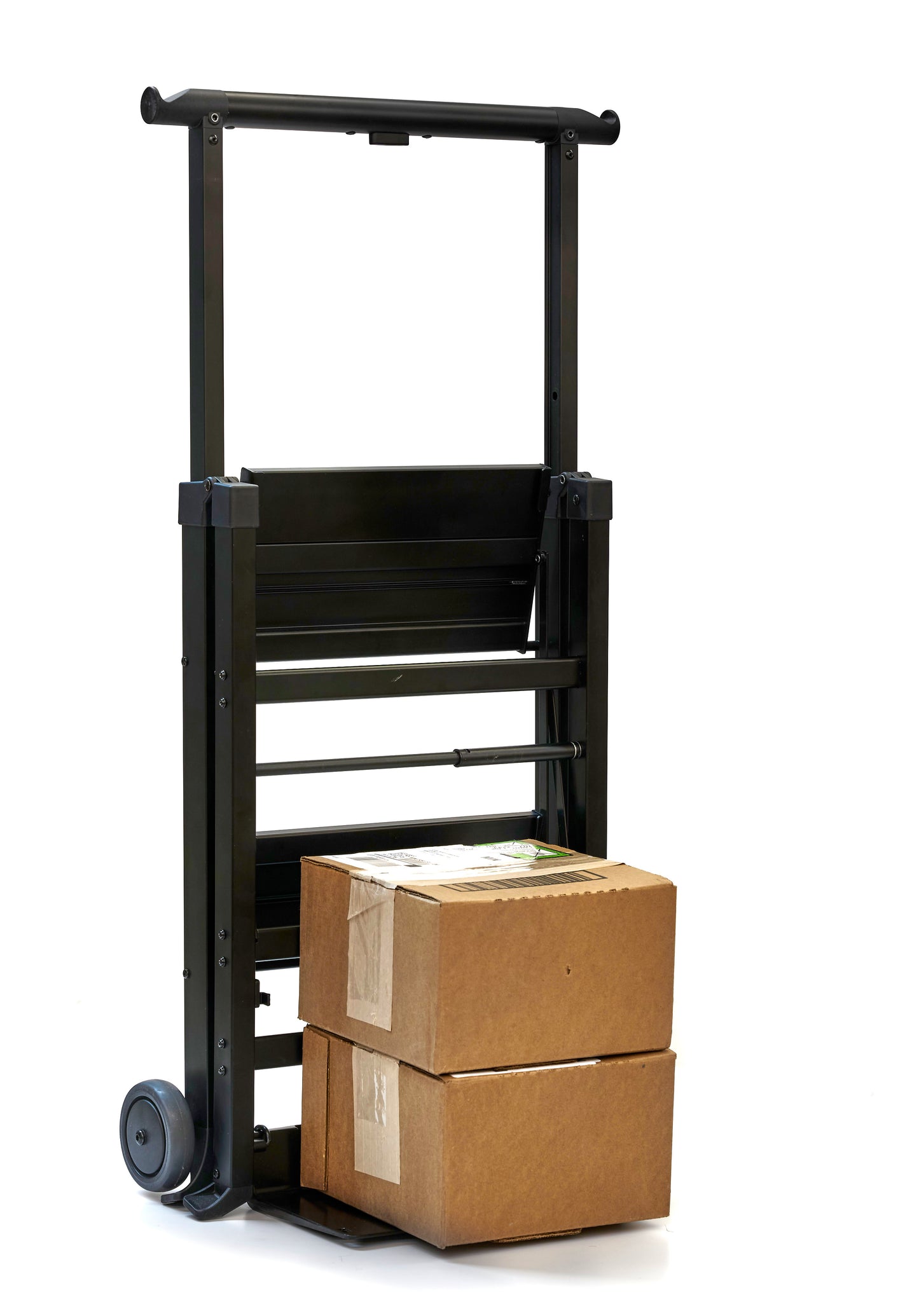 SU Folding Ladder Cart – dolly mode with box, 3/4 view 